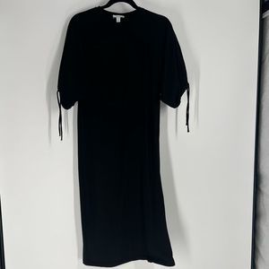 TopShop Women's Black Drawstring Sleeve Midi Shirt Dress